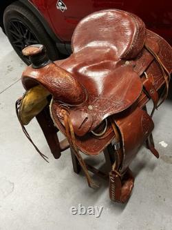 Unbranded Horse Saddle Western Leather Racing Saddle 16 Seat and 8 Gullet