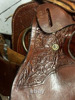 Unbranded Horse Saddle Western Leather Racing Saddle 16 Seat and 8 Gullet