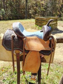 Unbranded western saddle, suede seat and fenders, 14.5 seat, wide tree
