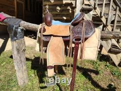 Unbranded western saddle, suede seat and fenders, 14.5 seat, wide tree