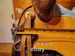 Unbranded western saddle, suede seat and fenders, 14.5 seat, wide tree