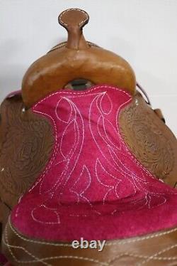 Used 10 Pink Brown Western Horse Leather Pony Kids Saddle