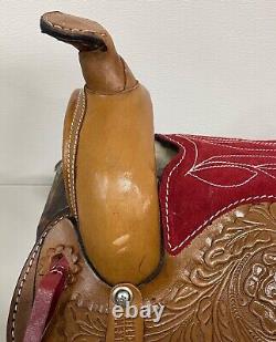 Used 10 Pony Kids Red Seat Saddle Western Horse Leather