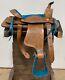 Used 10 Pony Turquoise Horse Brown Western Kids Mini Saddle