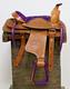 Used 10 Purple Brown Western Horse Leather Pony Kids Saddle