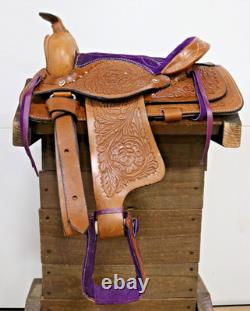 Used 10 Purple Brown Western Horse Leather Pony Kids Saddle