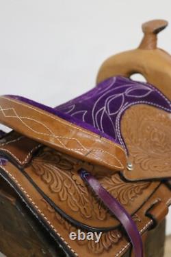 Used 10 Purple Brown Western Horse Leather Pony Kids Saddle