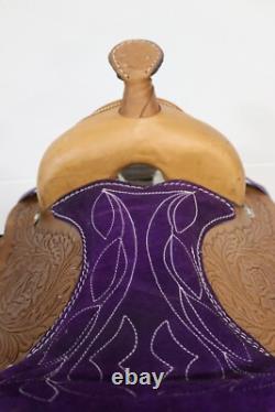 Used 10 Purple Brown Western Horse Leather Pony Kids Saddle