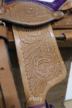 Used 10 Purple Brown Western Horse Leather Pony Kids Saddle