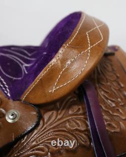 Used 10 Purple Brown Western Horse Leather Pony Kids Saddle