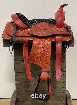 Used 10 Red Western Horse Leather Pony Kids Saddle