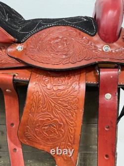 Used 10 Red Western Horse Leather Pony Kids Saddle
