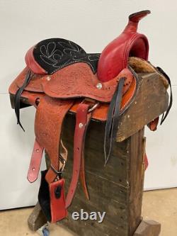 Used 10 Red Western Horse Leather Pony Kids Saddle