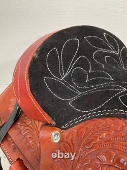 Used 10 Red Western Horse Leather Pony Kids Saddle