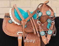 Used 10 Youth Kids Pony Leather Tooled Barrel Racing Show Trail Western Saddle