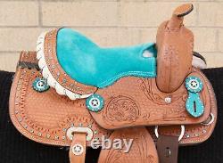 Used 10 Youth Kids Pony Leather Tooled Barrel Racing Show Trail Western Saddle