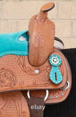 Used 10 Youth Kids Pony Leather Tooled Barrel Racing Show Trail Western Saddle