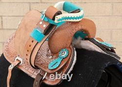 Used 10 Youth Kids Pony Leather Tooled Barrel Racing Show Trail Western Saddle