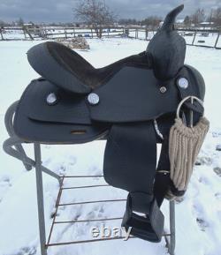 Used 12 black leather youth / pony western saddle withsuede seat