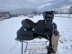 Used 12 black leather youth / pony western saddle withsuede seat