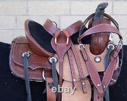 Used 13 Youth Kids Roping Roper Ranch Trail Western Leather Comfy Horse Saddle