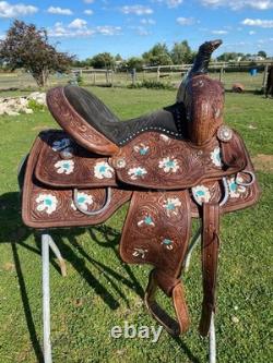 Used 13 youth Western barrel saddle withhand painted flowers
