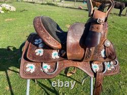 Used 13 youth Western barrel saddle withhand painted flowers