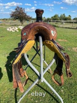 Used 13 youth Western barrel saddle withhand painted flowers
