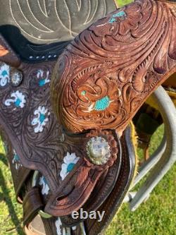 Used 13 youth Western barrel saddle withhand painted flowers