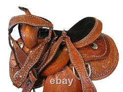 Used 14 15 16 Floral Tooled Horse Pleasure Barrel Racing Western Saddle