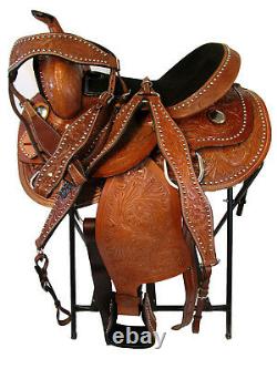 Used 14 15 16 Floral Tooled Horse Pleasure Barrel Racing Western Saddle