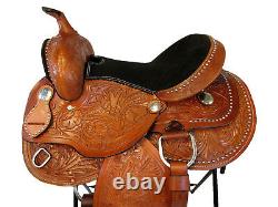 Used 14 15 16 Floral Tooled Horse Pleasure Barrel Racing Western Saddle