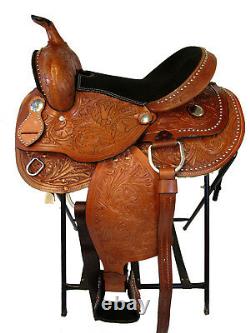 Used 14 15 16 Floral Tooled Horse Pleasure Barrel Racing Western Saddle