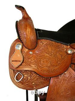 Used 14 15 16 Floral Tooled Horse Pleasure Barrel Racing Western Saddle