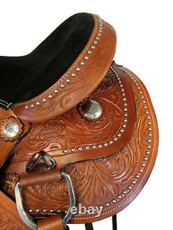 Used 14 15 16 Floral Tooled Horse Pleasure Barrel Racing Western Saddle