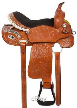 Used 14 15 Western Barrel Racing Trail Show Silver Horse Leather Saddle Tack