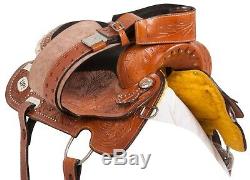 Used 14 15 Western Barrel Racing Trail Show Silver Horse Leather Saddle Tack
