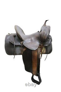 Used 14.5 Western Collector Saddle Hard Seat High Back Vintage Old Cowboy Relic
