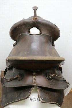 Used 14.5 Western Collector Saddle Hard Seat High Back Vintage Old Cowboy Relic