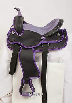 Used 14 Purple Crystal Western Synthetic Pleasure Trail Barrel Horse Saddle