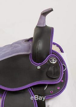 Used 14 Purple Crystal Western Synthetic Pleasure Trail Barrel Horse Saddle