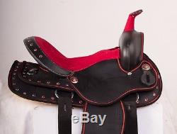 Used 14 Red Crystal Cordura Western Synthetic Pleasure Trail Show Horse Saddle