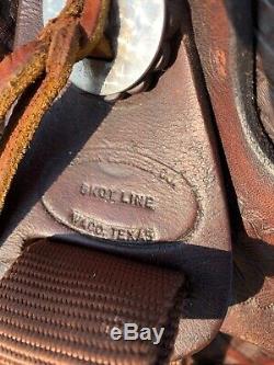 Used 14 Skot Line hard seat high back Western mule saddle US made