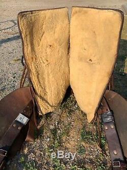 Used 14 Skot Line hard seat high back Western mule saddle US made