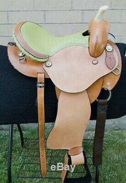 Used 14 Western Barrel Racing Pleasure Trail Hand Carved Leather Horse Saddle