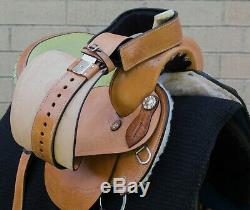 Used 14 Western Barrel Racing Pleasure Trail Hand Carved Leather Horse Saddle