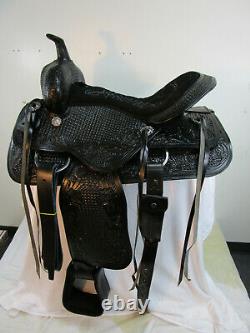 Used 15 16 17 18 Black Western Saddle Horse Pleasure Tooled Leather Barrel Tack