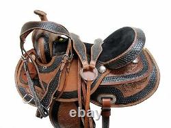 Used 15 16 17 Western Saddle Barrel Racing Pleasure Floral Tooled Leather Tack