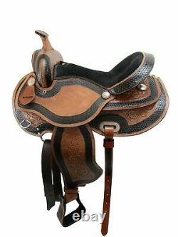 Used 15 16 17 Western Saddle Barrel Racing Pleasure Floral Tooled Leather Tack