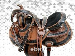 Used 15 16 17 Western Saddle Barrel Racing Pleasure Floral Tooled Leather Tack